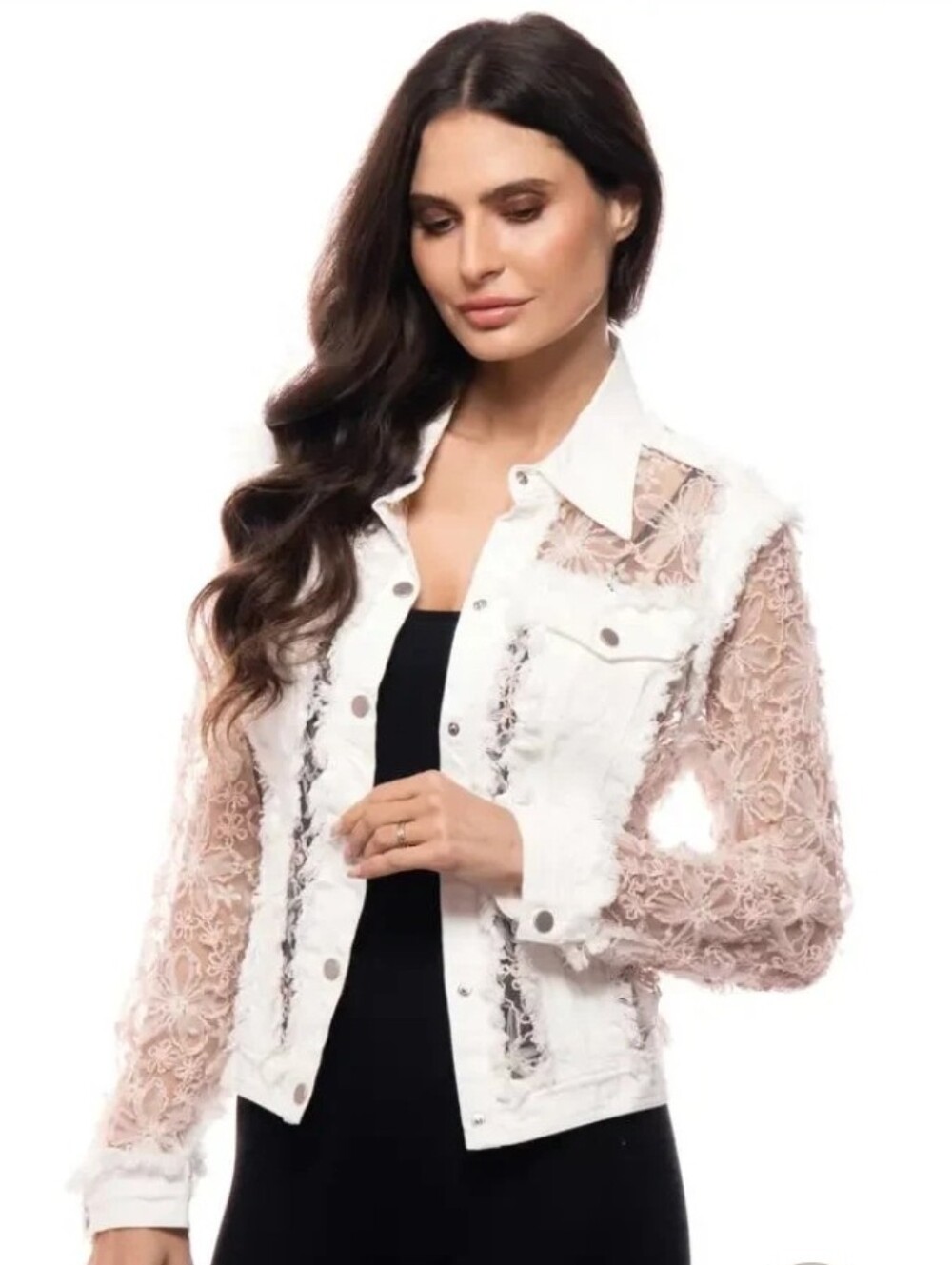 NWT!! Boho White Denim Lace Mixed Media Jacket, Medium, Pristine!!! MSRP $150